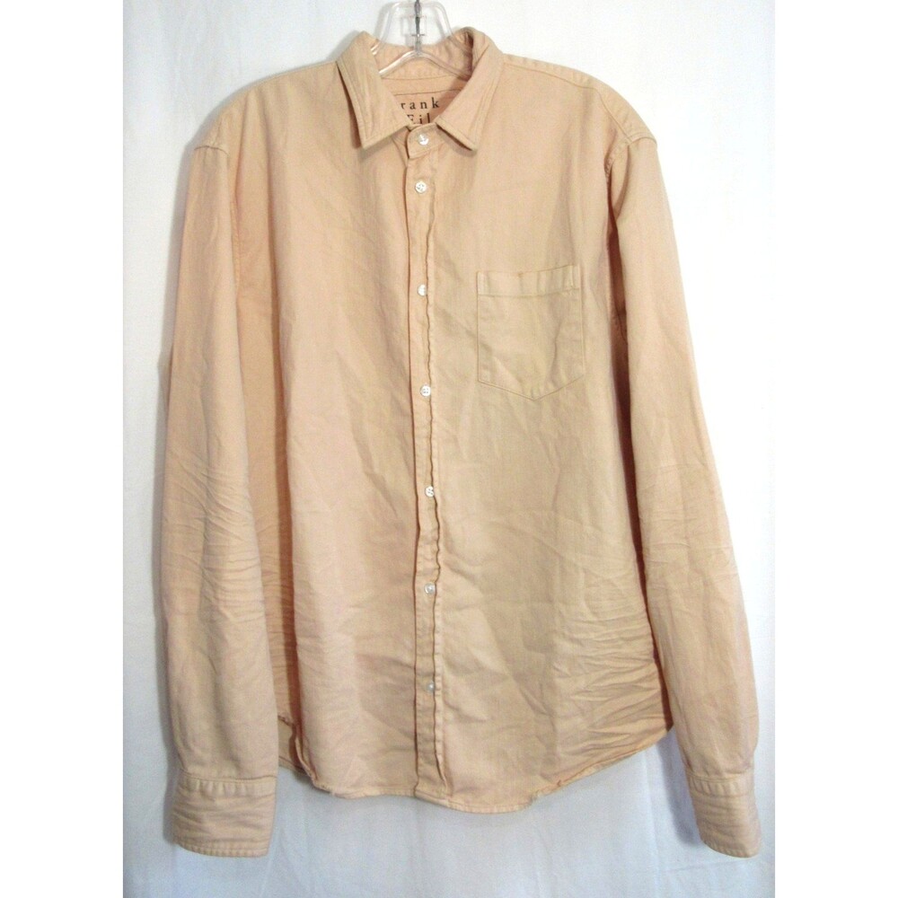 Frank & Eileen Luke Peach Orange Distressed Button Down Long Sleeve Shirt S NWOT